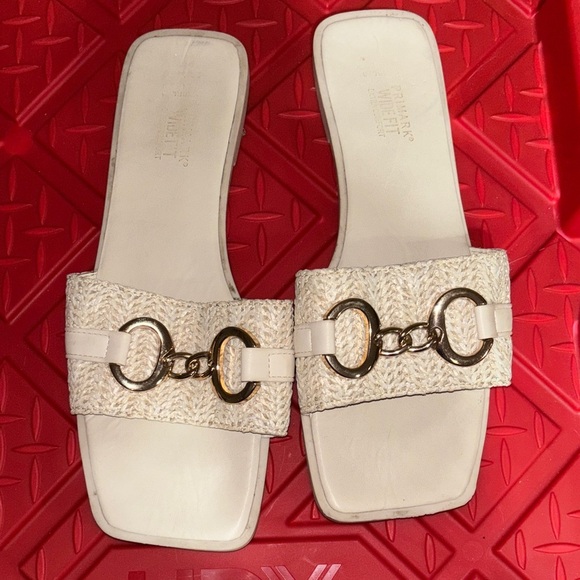 Primark Shoes - Primark Cream Slide Sandals with Gold Chain